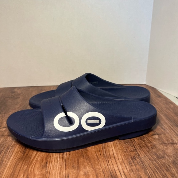 OOFOS OOahh Sport Slide Sandal Women's US 11/mens 9 Blue Navy White - Picture 1 of 5